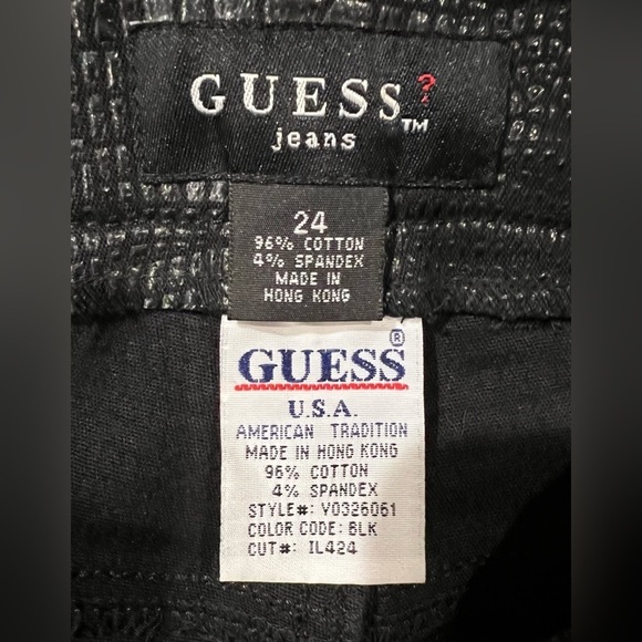 Vintage Guess Y2K 90s Black Reptile Shiny High Rise Straight Leg Pants - Size 24 - Picture 7 of 8